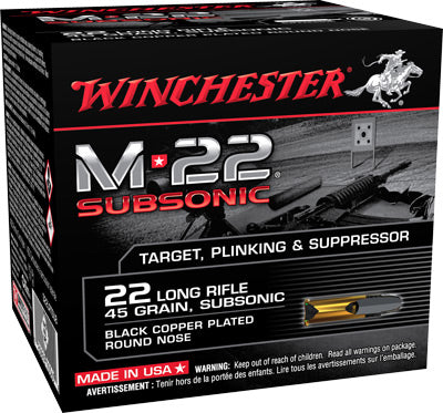 Winchester Ammo M-22 Subsonic .22LR 1255fps. 40gr. Lead RN800-Pack.