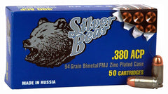 Silver Bear .380ACP 94gr. FMJ-RNZinc Plated Case 50-Pack