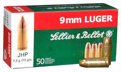 S&B Ammo 9mm Luger 115gr. JHP 50-Pack
