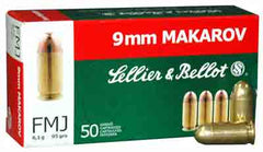 S&B Ammo 9X18mm Makarov 95gr. FMJ-RN50-Pack