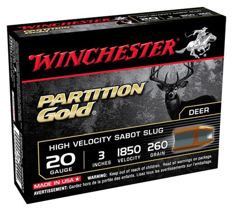 Winchester Ammo Supreme Slugs 20Ga. 3" 260gr. Partition 5-Pack