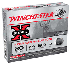 Winchester Ammo Super-X Slugs 20Ga. 2.75" 1600fps. 3/4oz. 5-Pack