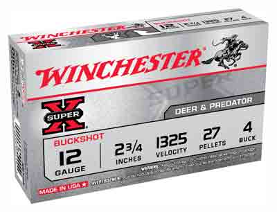Winchester Ammo Super-X 12Ga. 2.75" 1325fps. #4Bk 27-Pellets 5-Pack.