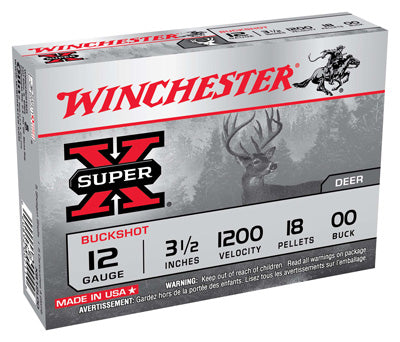 Winchester Ammo Super-X 12Ga. 3.5" 1200fps. 00Bk 18-Pellets 5-Pack.