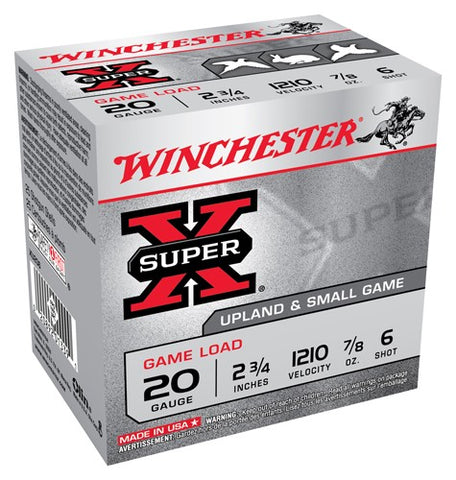 Winchester Ammo Super-X 20Ga. 2.75" 1210fps. 7/8oz. #6 25-Pack