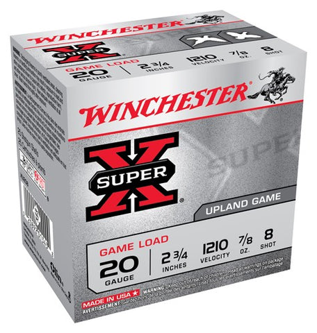 Winchester Ammo Super-X 20Ga. 2.75" 1210fps. 7/8oz. #8 25-Pack