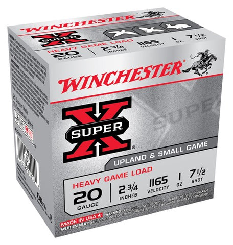 Winchester Ammo Super-X 20Ga. 2.75" 1165fps. 1oz. #7.5 25-Pack