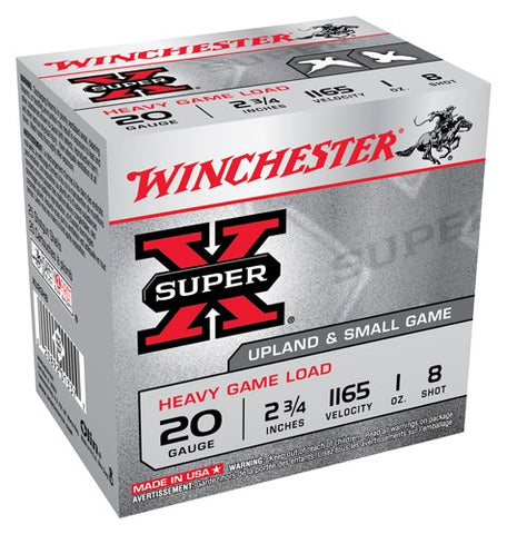 Winchester Ammo Super-X 20Ga. 2.75" 1165fps. 1oz. #8 25-Pack