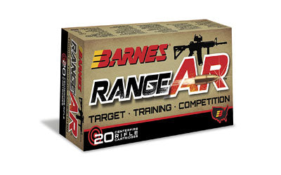 Barnes Range AR, 556NATO, 52 Grain, Zn Core Open Tip Flat Base, Lead Free, 20 Round Box BB556Z1