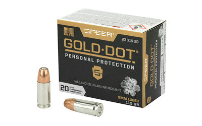 CCI/Speer Speer Gold Dot, Personal Protection, 9MM, 115 Grain, Hollow Point, 20 Round Box 23614GD