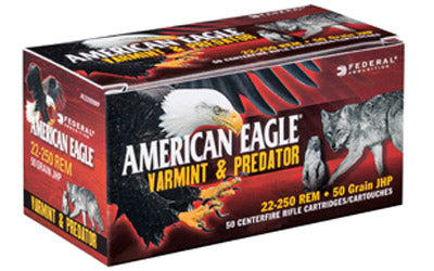 Federal American Eagle Varmint & Predator, 22-250, 50 Grain, Jacketed Hollow Point, 50 Round Box AE2225050VP