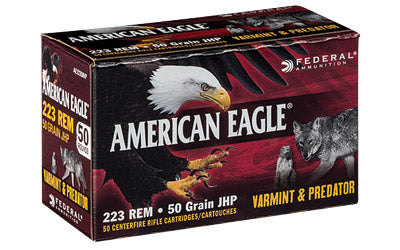 Federal American Eagle Varmint & Predator, 223 Rem, 50 Grain, Jacketed Hollow Point, 50 Round Box AE22350VP