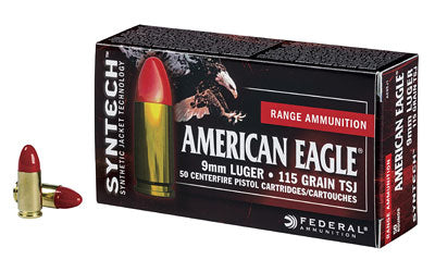 Federal American Eagle, 9MM, 115 Grain, Total Synthetic Jacket, 50 Round Box AE9SJ1