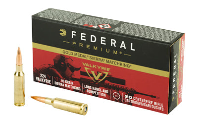 Federal Gold Medal, 224 Valkyrie, 90 Grain, Boat tail Hollow Point, 20 Round Box GM224VLK1