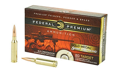 Federal Gold Medal, 6.5 Creedmoor, 140 Grain, Sierra Match King Boat Tail Hollow Point, 20 Round Box GM65CRD1