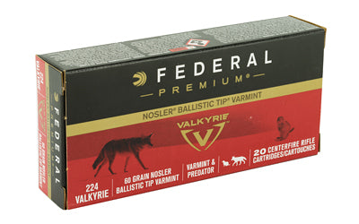 Federal Premium, 224 Valkyrie, 60 Grain, Nosler Ballistic Tip, 20 Round Box P224VLKBT1