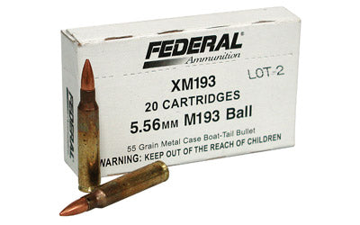 Federal XM193, 556NATO, 55 Grain, Full Metal Jacket, 20 Round Box XM193