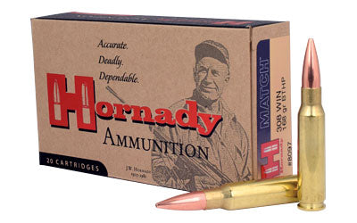 Hornady Match Ammunition, 308 Win, 168 Grain, Boat Tail Hollow Point, 20 Round Box 8097