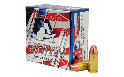 Hornady American Gunner, 9MM, 124 Grain, XTP, +P, 25 Round Box 90224