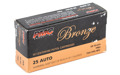 PMC Bronze, 25 ACP, 50 Grain, Full Metal Jacket, 50 Round Box 25A