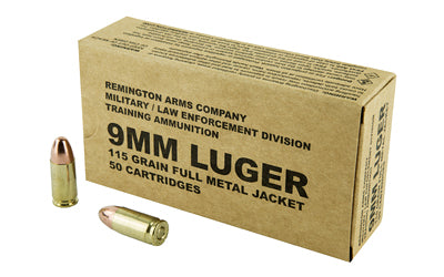 Remington Pistol, 9MM, 115 Grain, Full Metal Jacket, 50 Round Box B9MM3