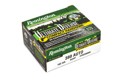 Remington Comp Handgun Defense Ammuntion, 380ACP, 102 Grain, Brass Jacketed Hollow Point, 20 Round Box 28964