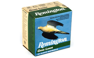 Remington Game Load, 20Ga, 2.75", #8, 3.25 Dr, 1 oz., 25 Round Box 20044