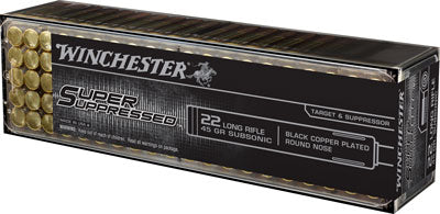 Winchester Ammunition Super Suppressed, 22LR, 45 Grain, Black Copper Plated Round Nose, 100 Round Box SUP22LR
