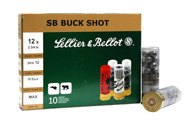 Sellier & Bellot Shotshell, 12 Gauge, 2.75", 00 Buck, 12 Pellets, 10 Round Box SB12BSE
