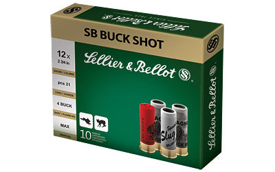 Sellier & Bellot Shotshell, 12 Gauge, 2.75", #4 Shotshell, 21 Pellets, 10 Round Box SB12BSH