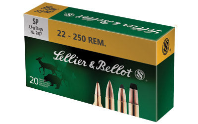 Sellier & Bellot Rifle, 22-250, 55 Grain, Soft Point, 20 Round Box SB22250B