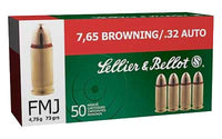 Sellier  Bellot Pistol, 32ACP, 73 Grain, Full Metal Jacket, 50 Round Box SB32A