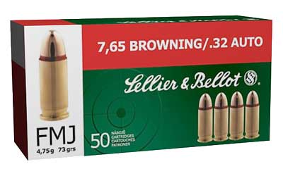 Sellier & Bellot Pistol, 32ACP, 73 Grain, Full Metal Jacket, 50 Round Box SB32A