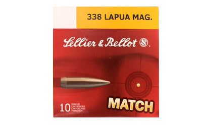 Sellier & Bellot Match, 338 Lapua, 250 Grain, Boat Tail Hollow Point, 10 Round Box SB338LMA