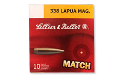 Sellier & Bellot Match, 338 Lapua, 300 Grain, Boat Tail Hollow Point, 10 Round Box SB338LMB