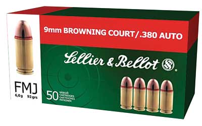 Sellier & Bellot Pistol, 380ACP, 92 Grain, Full Metal Jacket, 50 Round Box SB380A