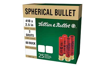 Sellier & Bellot Shotshell, 410 Gauge, 2.5" Chamber, Buckshot 3 Pellets, 25 Round Box SB410A
