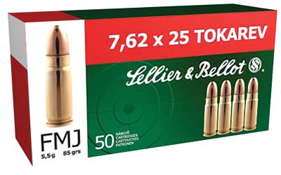 Sellier & Bellot Pistol, 7.62x25 Tokarev, 85 Grain, Full Metal Jacket, 50 Round Box SB762TOK