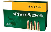 Sellier  Bellot Rifle, 8MM Mauser, 196 Grain, Soft Point Cut-Through Edge, 20 Round Box SB857JSB