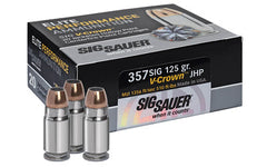 Sig Sauer Elite Performance V-Crown Ammunition, 357 Sig, 125 Grain, Jacketed Hollow Point, 20 Round Box E357S1-20