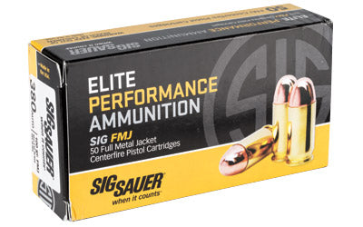 Sig Sauer Elite Performance Ball, 380ACP, 100 Grain, Full Metal Jacket, 50 Round Box E380B1-50