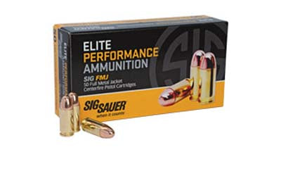 Sig Sauer Elite Performance Ball, 38 Super, 125 Grain, Full Metal Jacket, 50 Round Box E38SUB-50