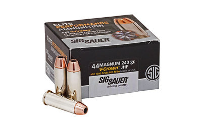 Sig Sauer Elite Performance V-Crown Ammunition, 44 Magnum, 240Grain, Jacketed Hollow Point, 20 Round Box E44MA1-20