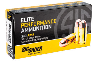 Sig Sauer Elite Performance Ball, 45 ACP, 230 Grain, Full Metal Jacket, 50 Round Box E45BA3-50