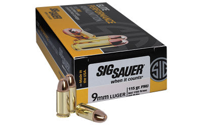 Sig Sauer Elite Performance Ball, 9MM, 115 Grain, Full Metal Jacket, 50 Round Box E9MMB1-50