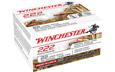 Winchester Rimfire Ammunition, 22LR, 36 Grain, Hollow Point, 222 Round Box 22LR222HP