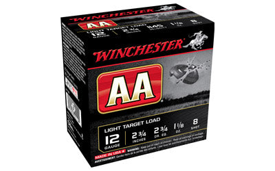 Winchester AA Target, 12 Gauge, 2.75", #8, 2.75 Dram, 1.125 oz., Shotshell, 25 Round Box AA128