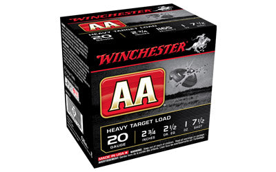 Winchester AA Target, 20 Gauge, 2.75", #7.5, 2.5 Dram, 1 oz., Shotshell, 25 Round Box AAH207