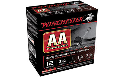 Winchester AA TrAAcker, 12 Gauge, 2.75", #7, Shotshell, Black Hull, 25 Round Box AAHA127TB
