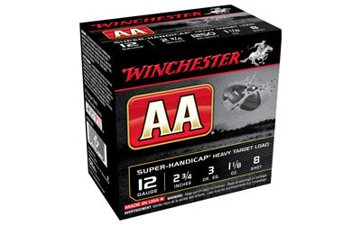Winchester AA Super Handicap, 12 Gauge, 2.75", #8, 3 Dram, 1.125 oz., Shotshell, 25 Round Box AAHA128